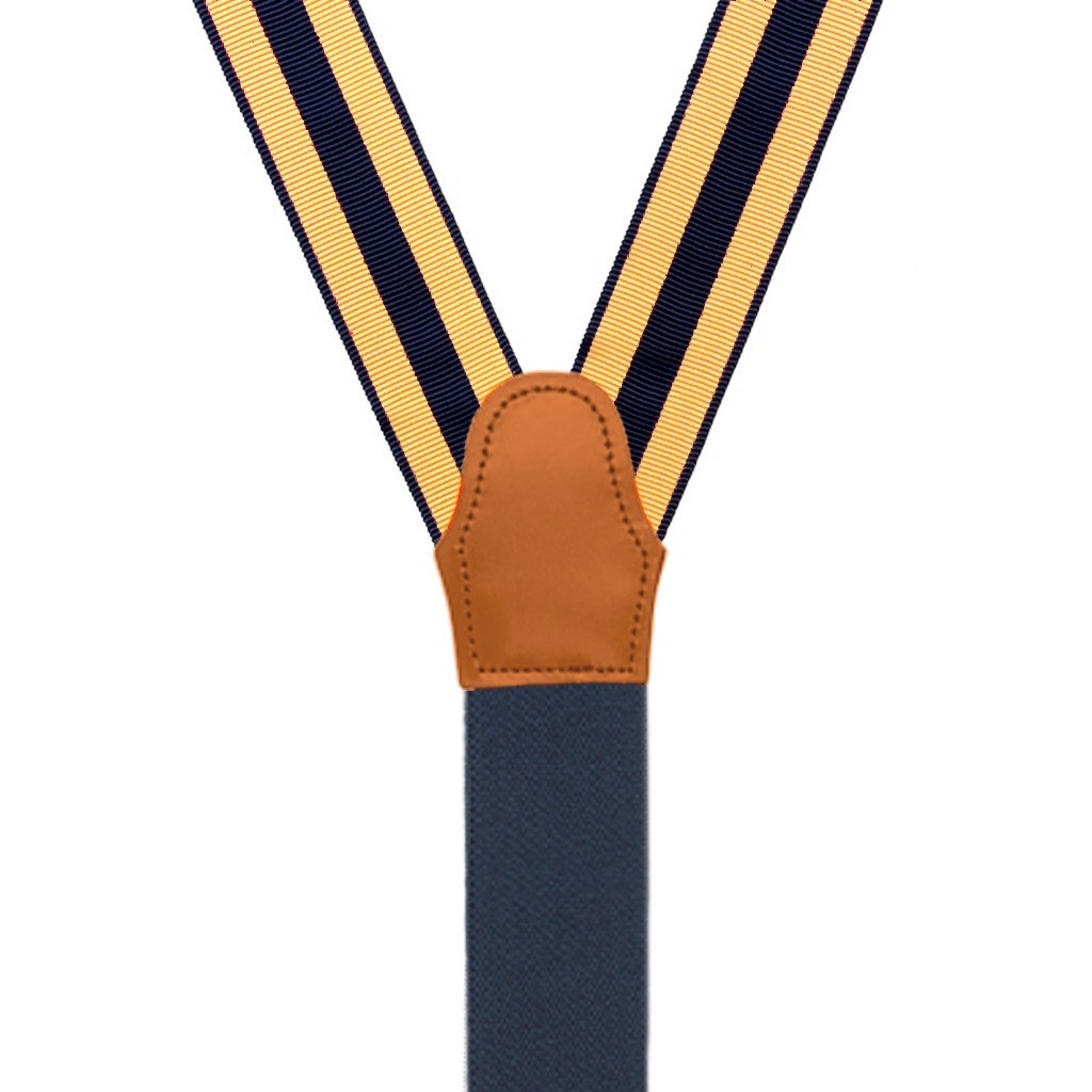 Striped Grosgrain Button Suspenders in Navy & Gold - Rear View