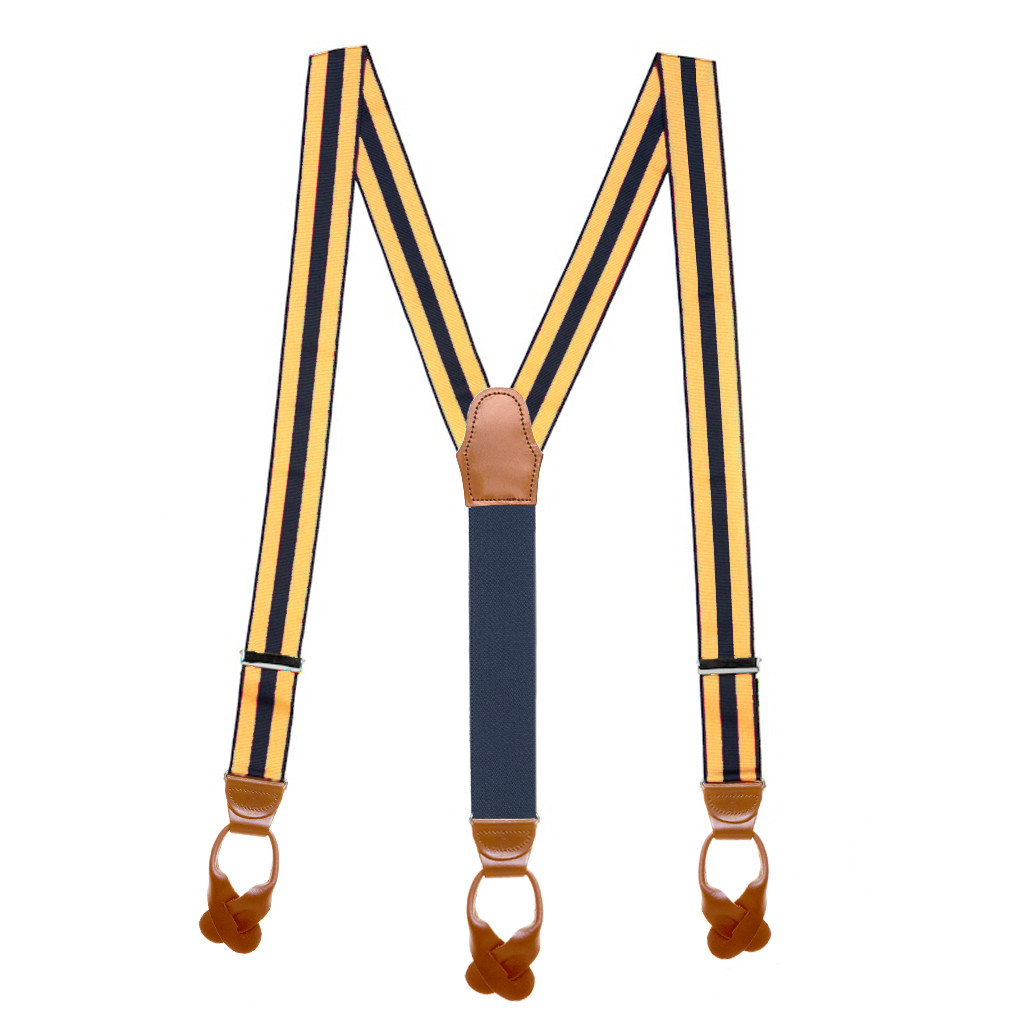 Striped Grosgrain Button Suspenders in Navy & Gold - Full View