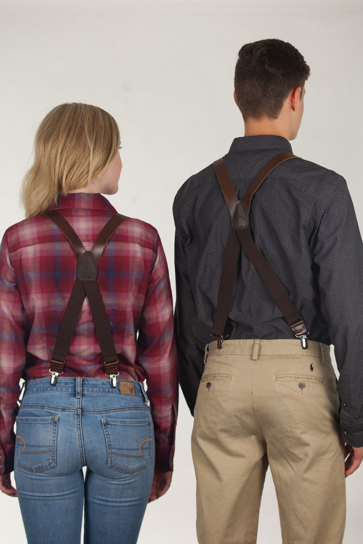 Models wearing suspenders