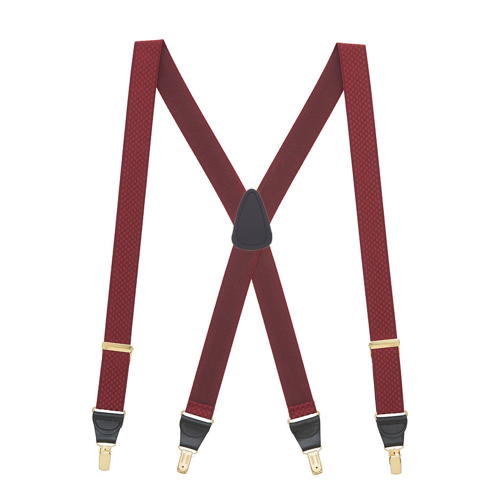 Jacquard Checkered Suspenders in Burgundy - Full View