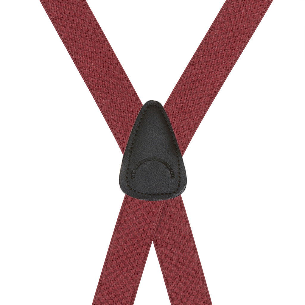 Jacquard Checkered Suspenders in Burgundy - Rear View