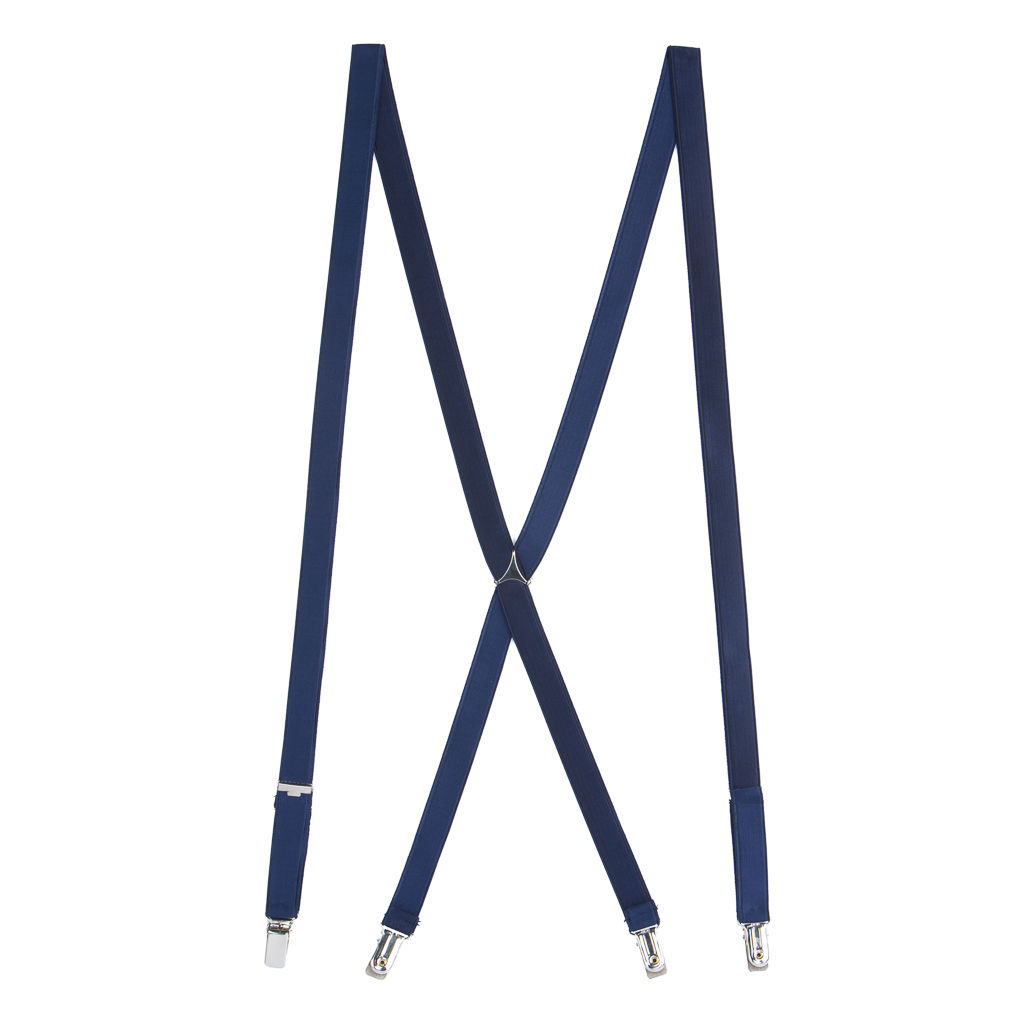 3/4 Inch Wide Thin Suspenders - NAVY BLUE (Satin) - Full View
