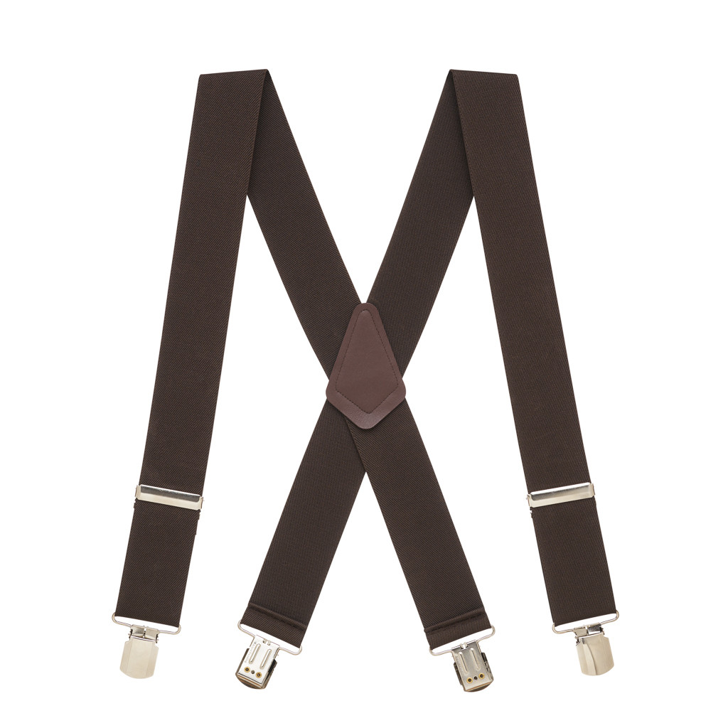 2 Inch Wide Pin Clip Suspenders - BROWN