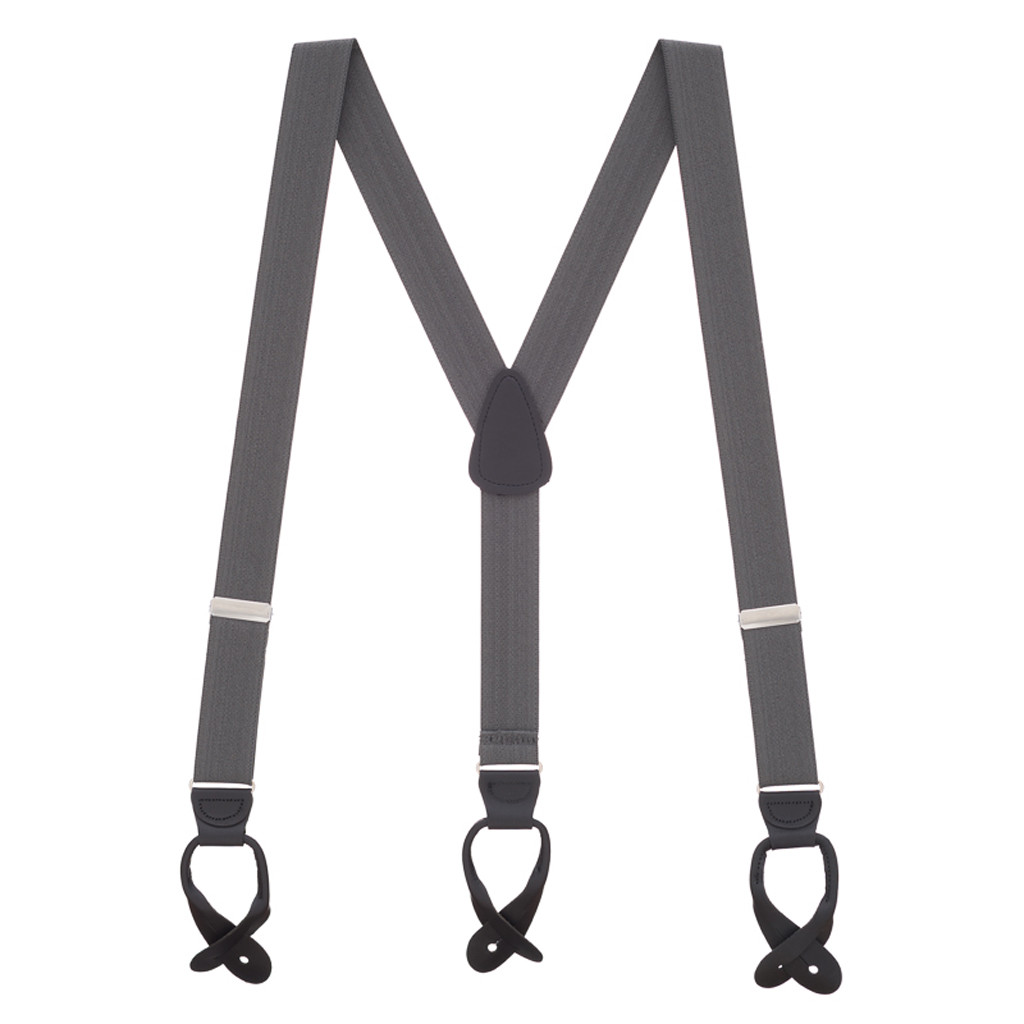 Full View - 1.5 Inch Wide Button Suspenders - DARK GREY