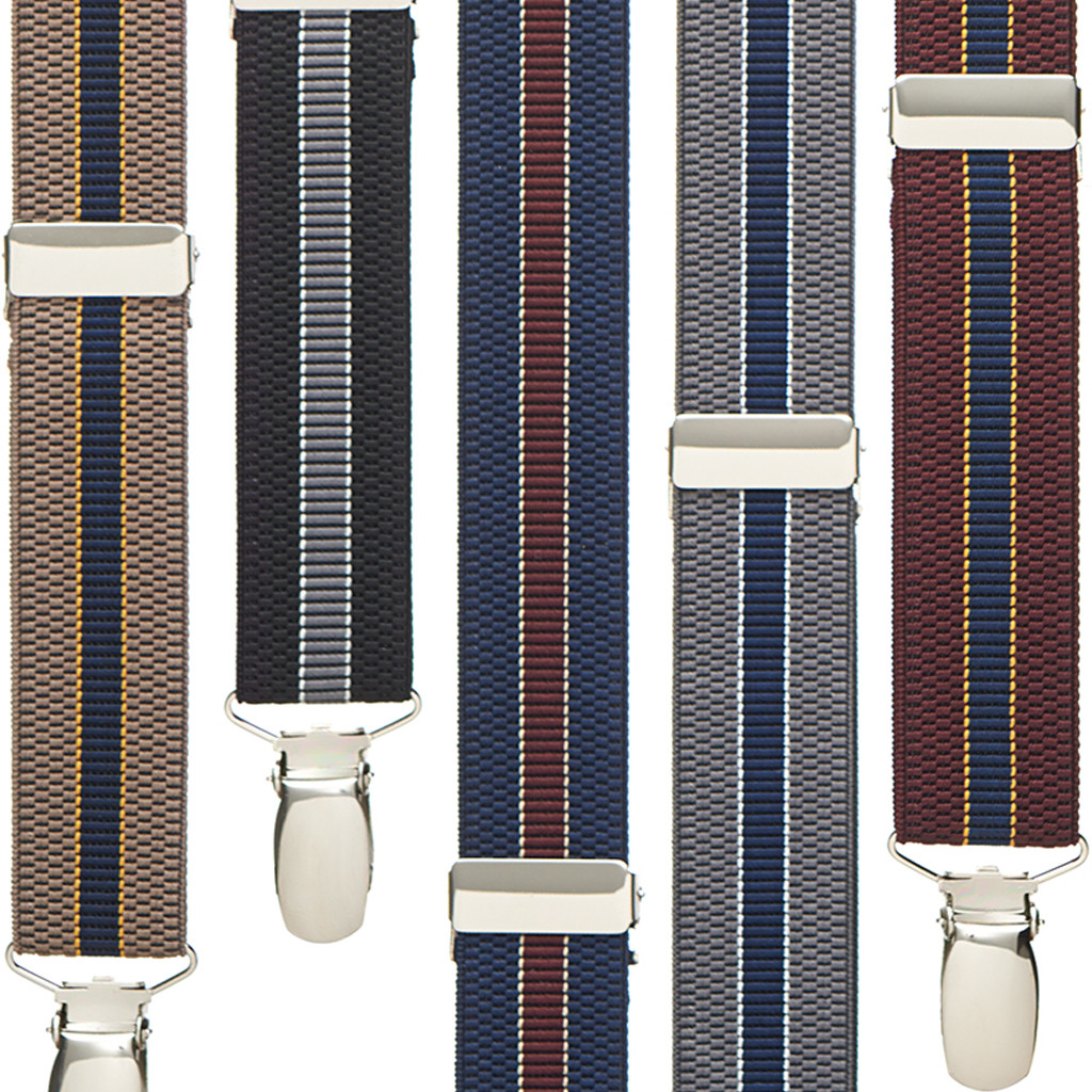 1 Inch Wide Striped Suspenders - All Colors