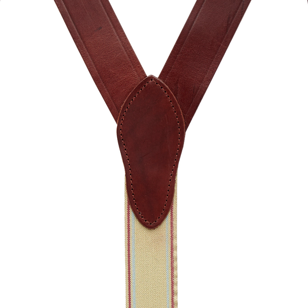 Plain w/Crease Handcrafted Western Leather Belt Loop Suspenders - BROWN - Rear View