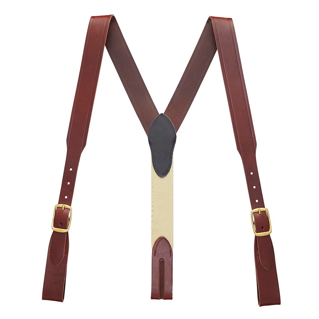 BROWN Handcrafted Western Leather Suspenders Plain Belt Loop