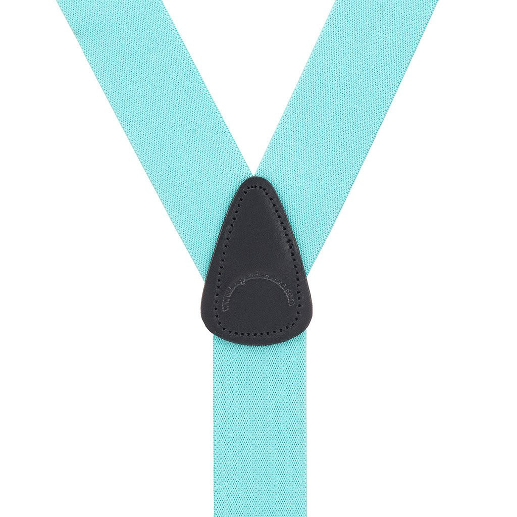 1.5 Inch Wide Button Suspenders - AQUA BLUE