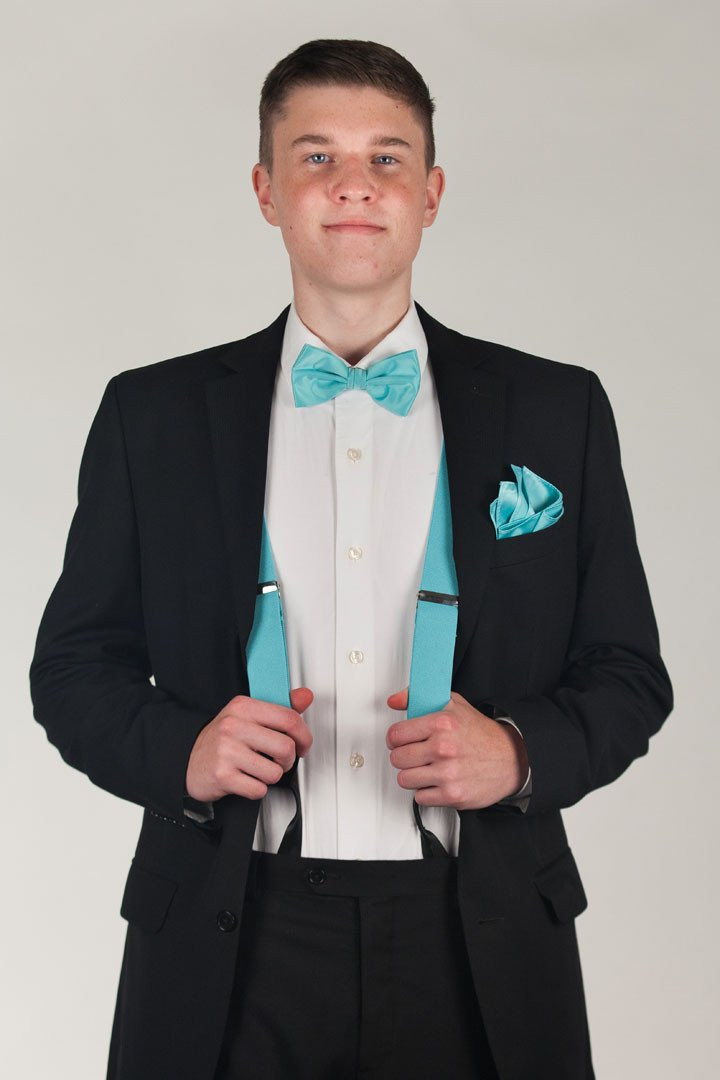 1.5 Inch Wide Button Suspenders - AQUA BLUE