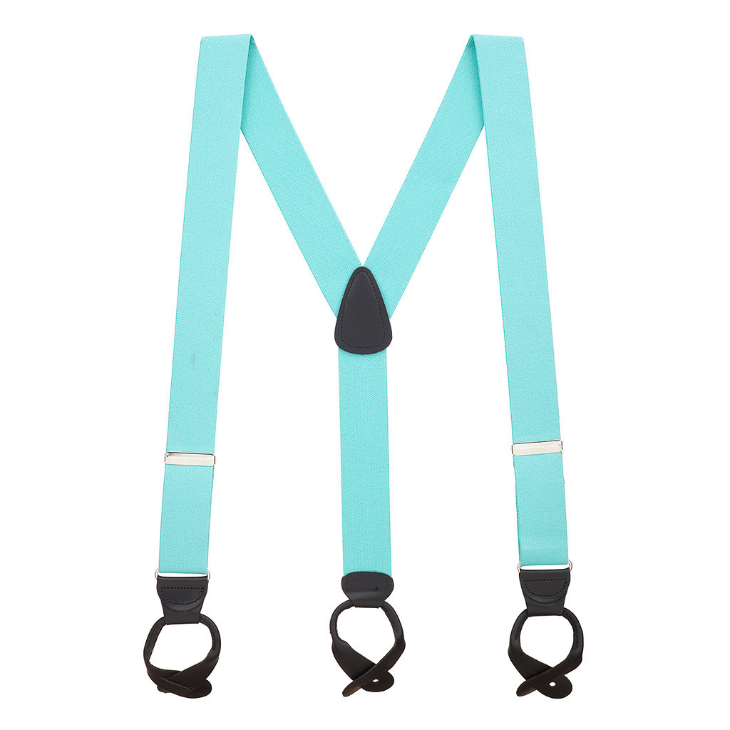 1.5 Inch Wide Button Suspenders - AQUA BLUE