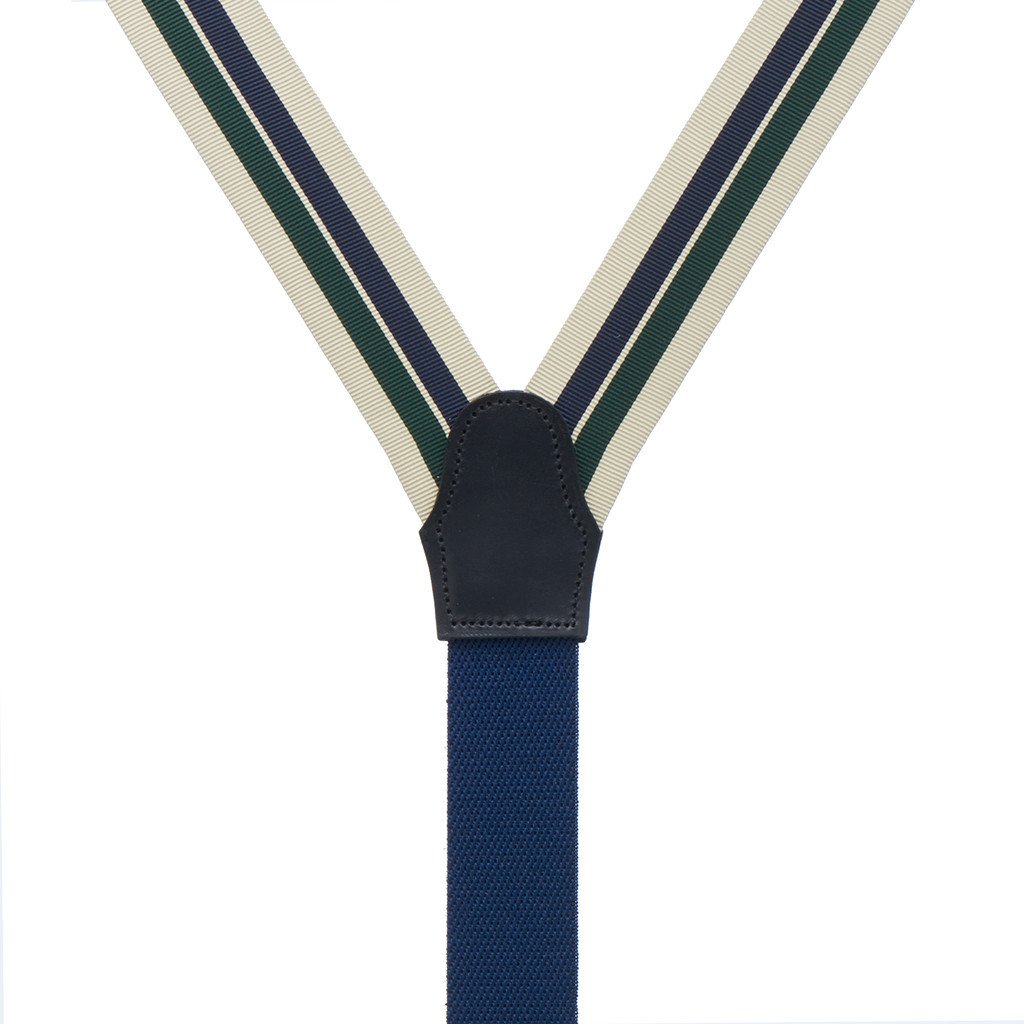 Grosgrain Suspenders in Khaki Hunter Navy Stripes - Rear View