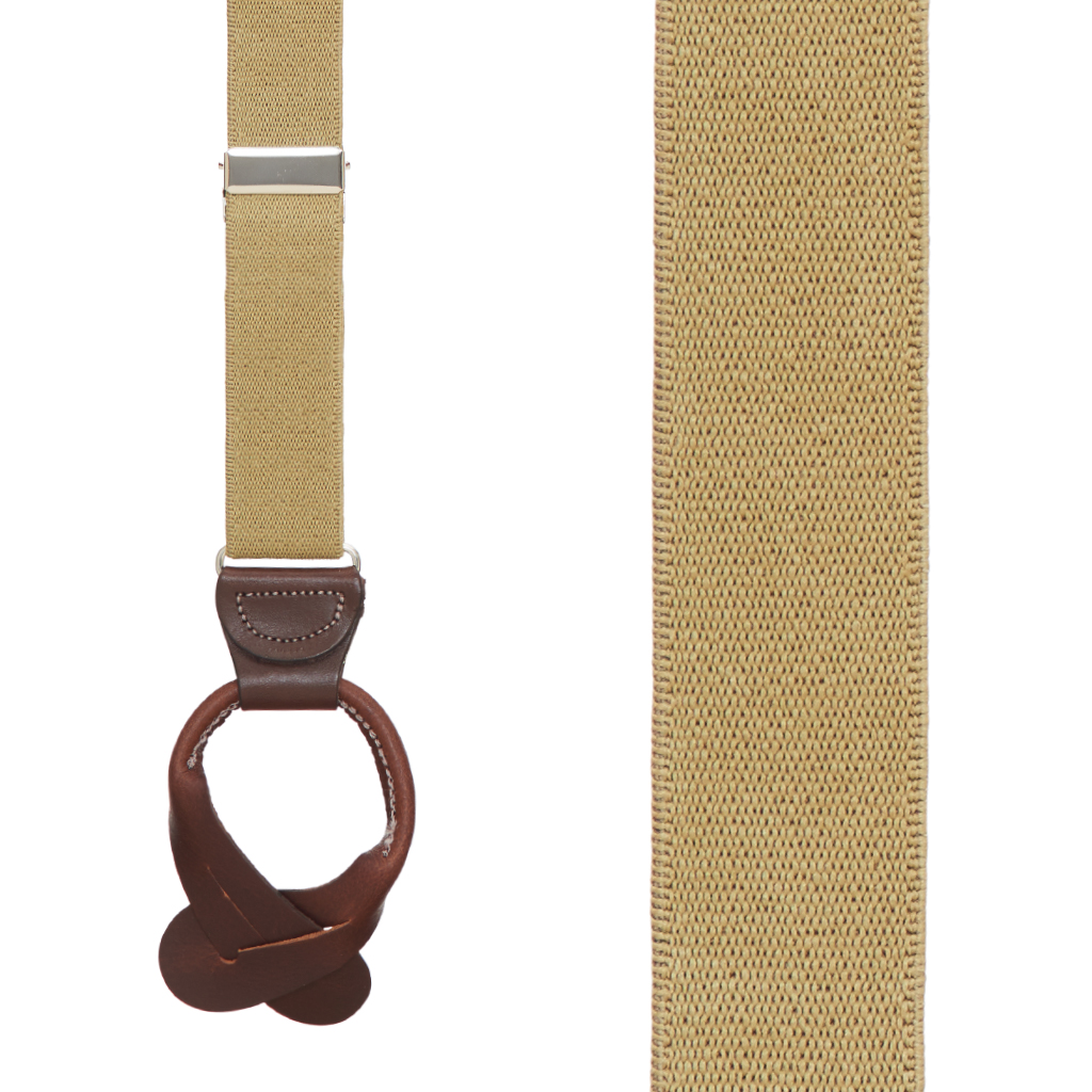 1 Inch Wide Button Suspenders in Tan - Front View