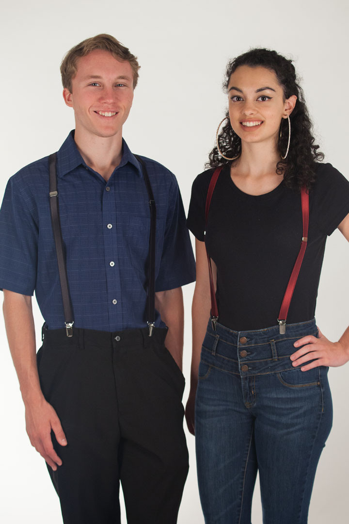 Model wearing suspenders