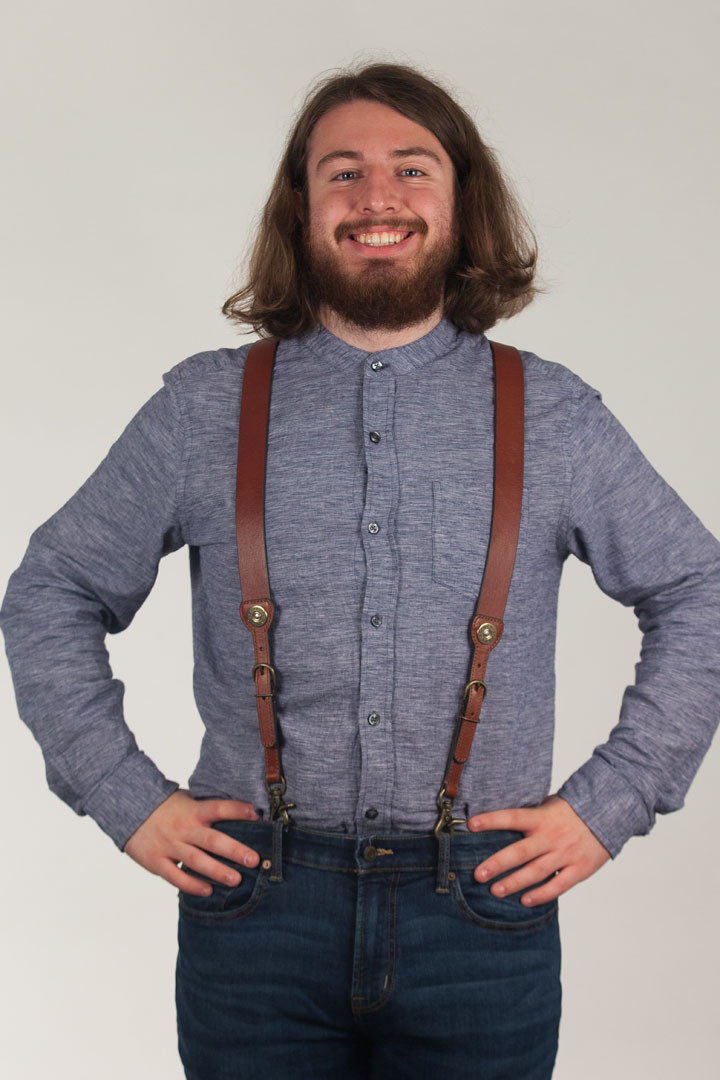 Model wearing suspenders