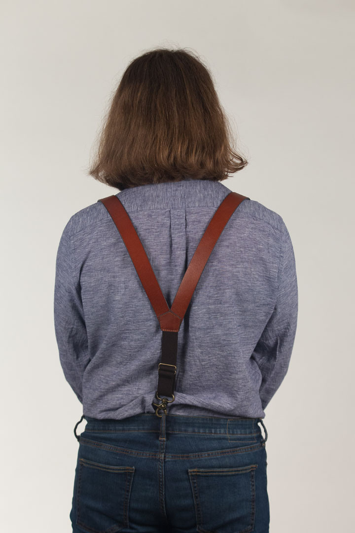 Brown Leather Gallus Suspenders Western 12 Gauge with Trigger Snaps