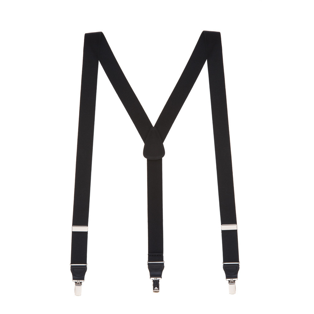 1.25 Inch Wide Y-Back Drop Clip Suspenders - BLACK