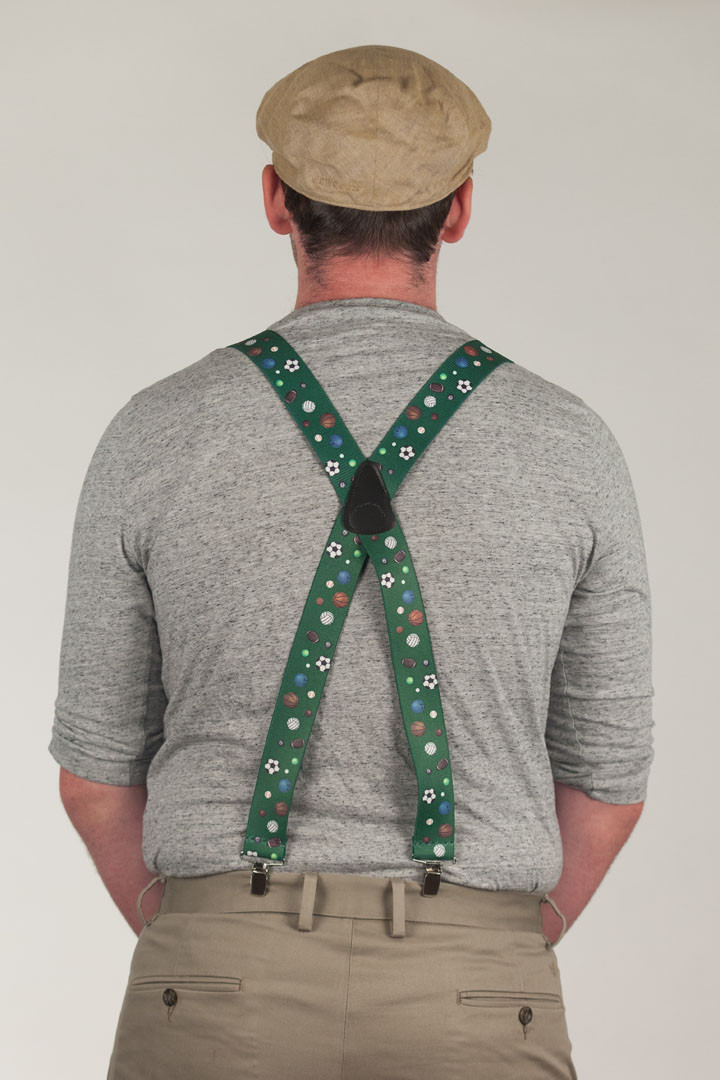 Model wearing suspenders