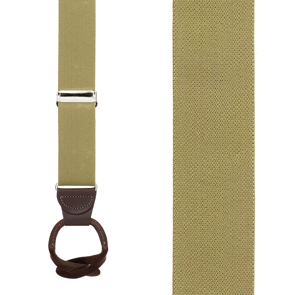 1.5 Inch Wide Button Suspenders in Tan - Front View