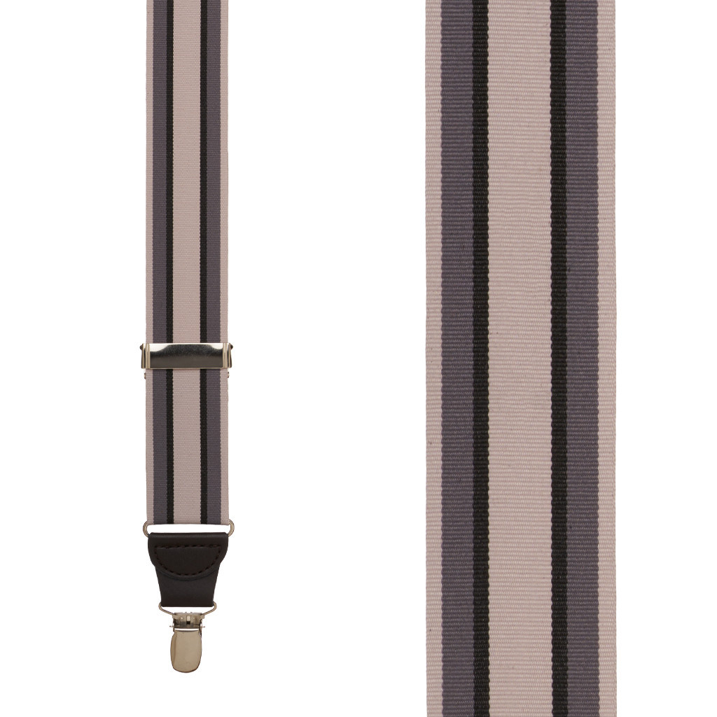 Grosgrain Clip Suspenders - Grey Stripe Front View