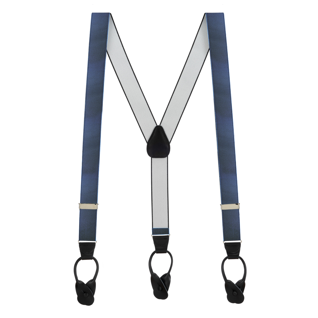 French Satin Suspenders - 1.38 Inch Wide Button in Navy - Full View