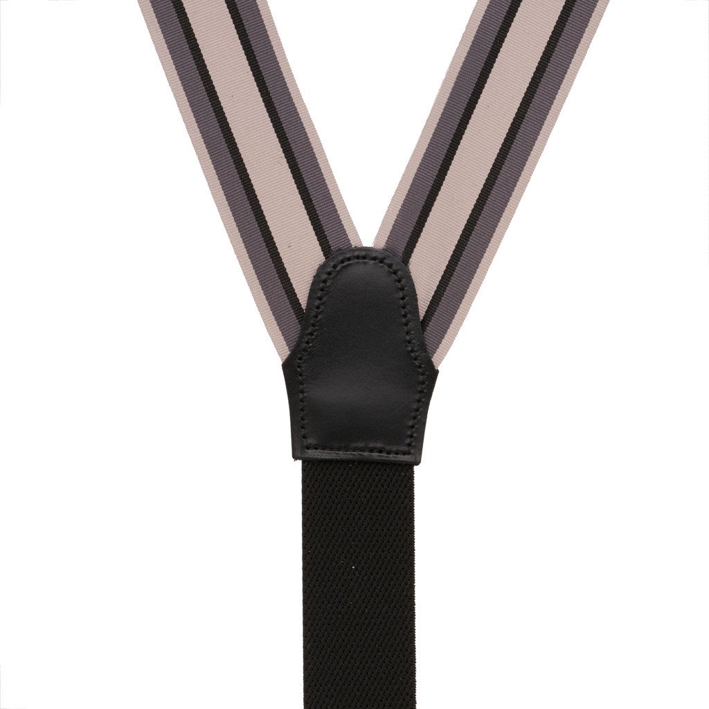 Grosgrain Button Suspenders - Grey Stripes Rear View