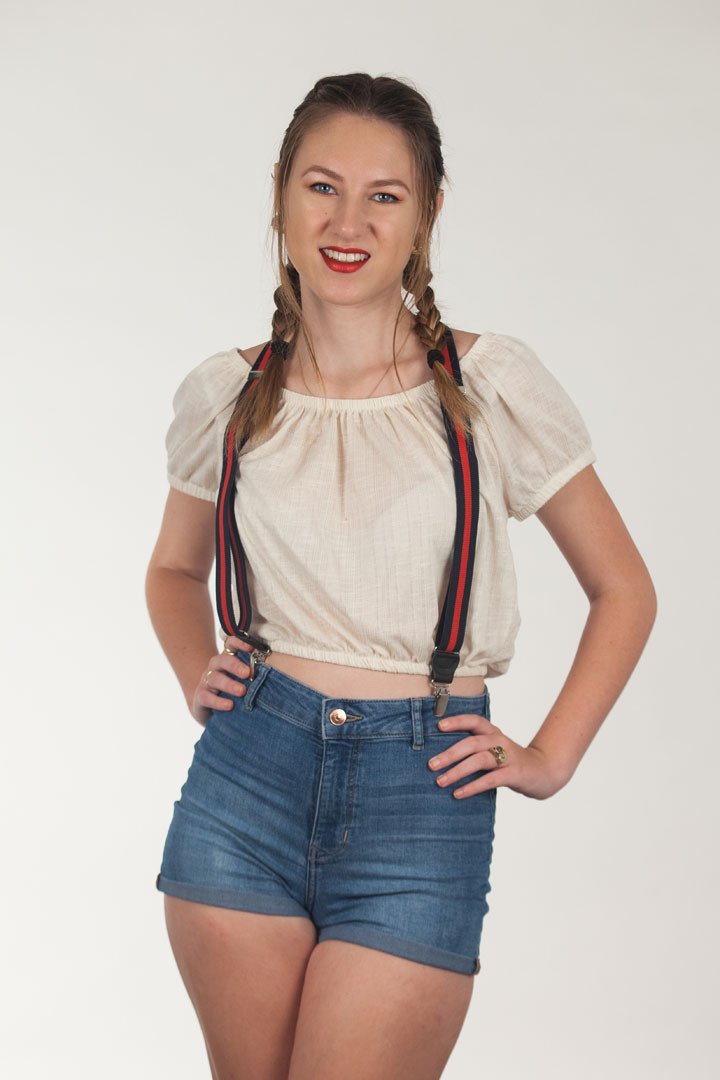 Model wearing suspenders