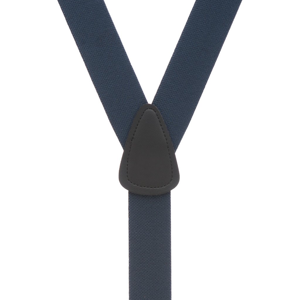1.25 Inch Wide Button Suspenders - NAVY BLUE (Black Leather)