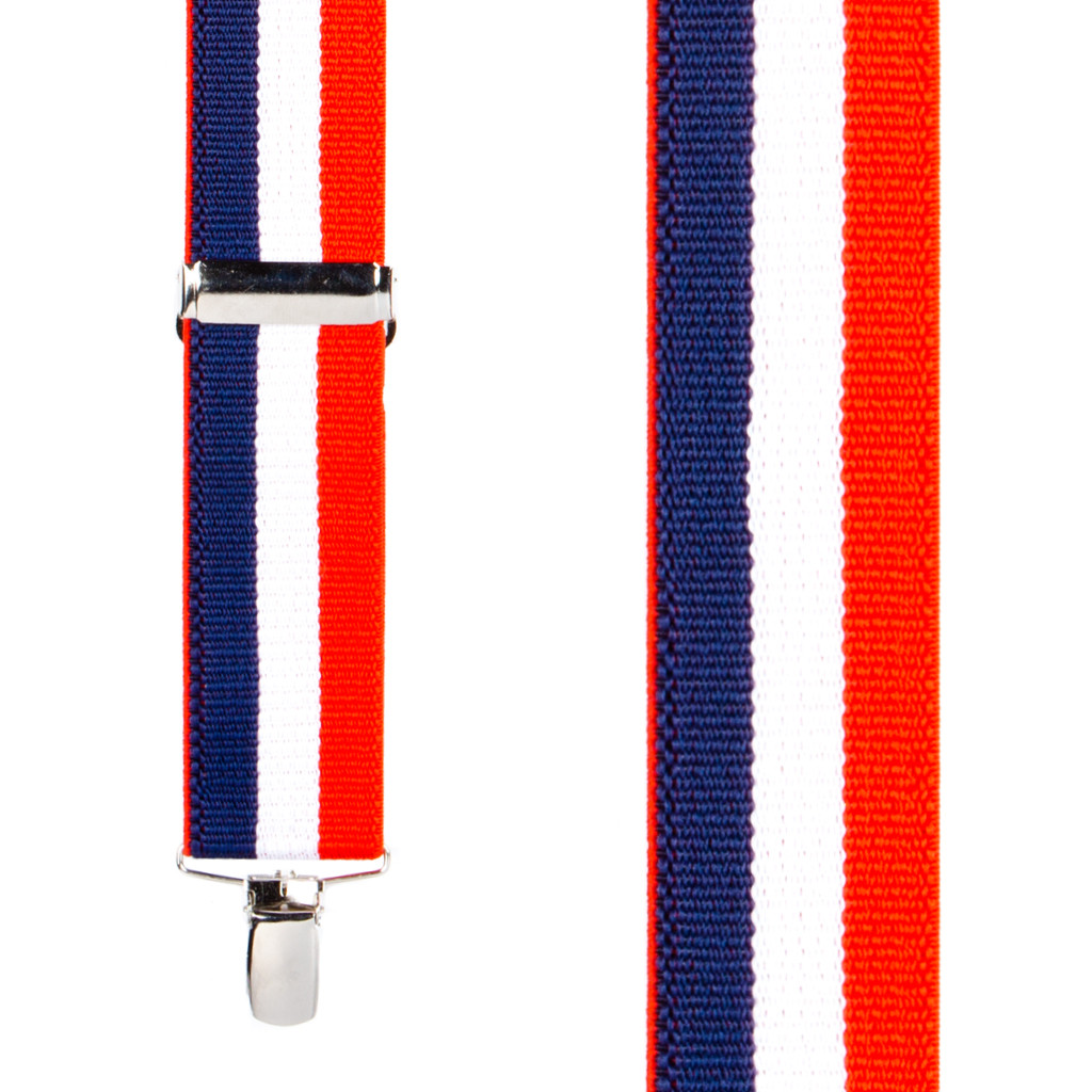 Front View - Red/White/Blue Striped Clip Suspenders - 1.5 Inch Wide