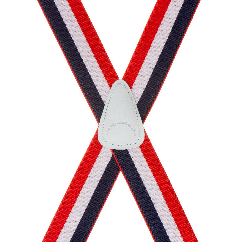 Rear View - Red/White/Blue Striped Clip Suspenders - 1.5 Inch Wide