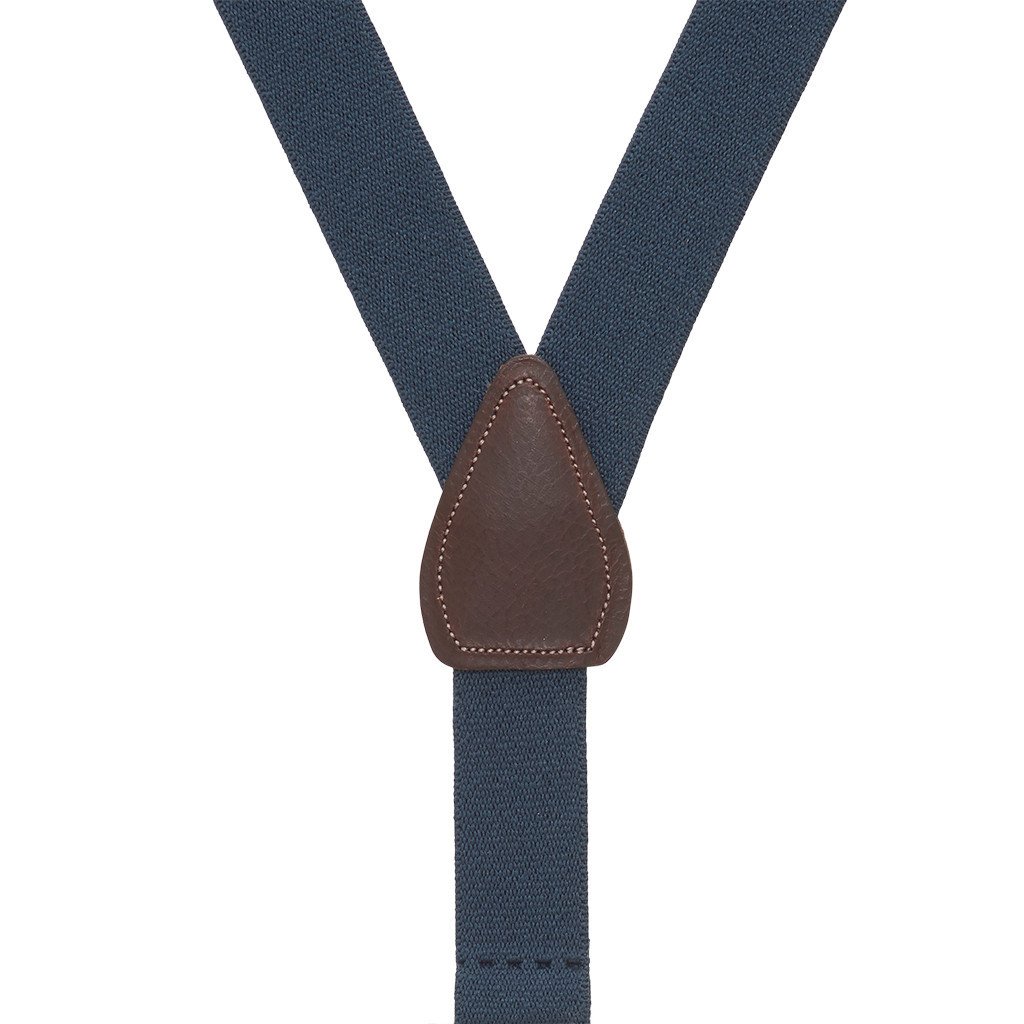 1.25 Inch Wide Y-Back Clip Suspenders - NAVY BLUE (Brown Leather)