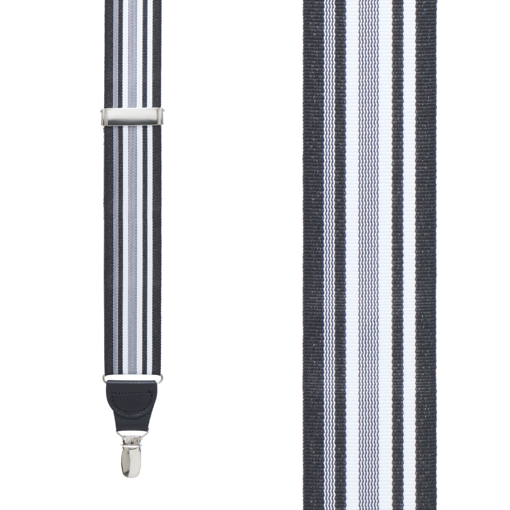 Grosgrain Clip Suspenders - Black and White Stripe Front View