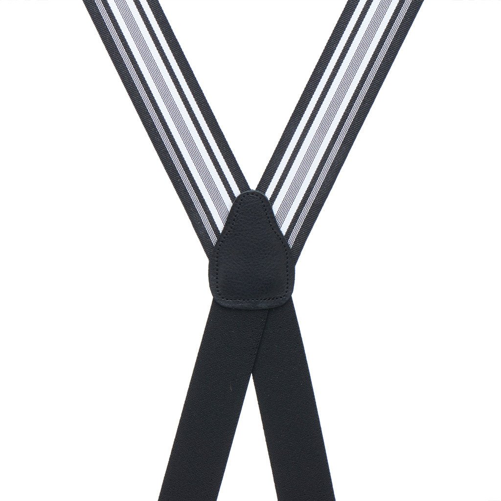 Grosgrain Clip Suspenders - Black and White Stripe Rear View