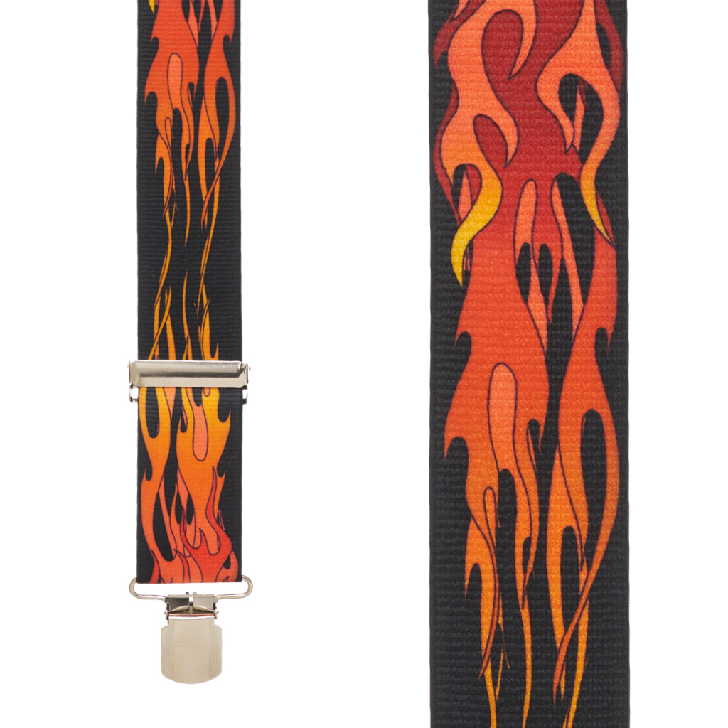 Pin Clip Suspenders in Orange Flames - Front View
