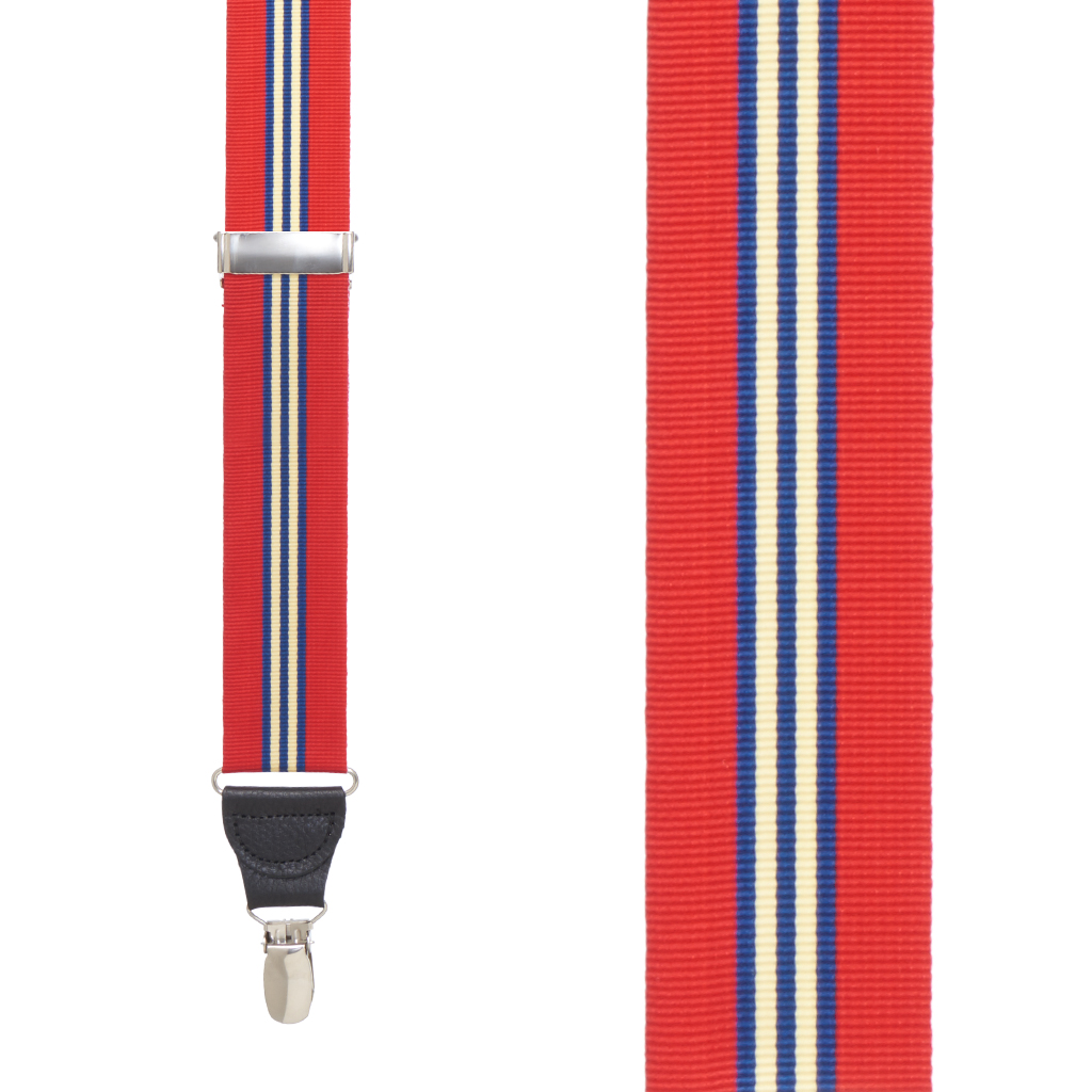 Grosgrain Clip Suspenders - Red Thin Stripe Front View