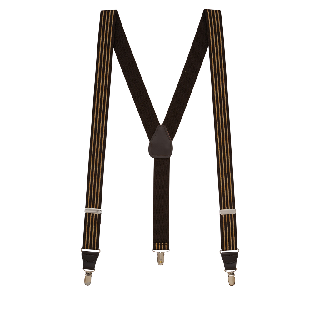 Full View - Pinstripe Elastic Drop Clip Suspenders (Y-Back) - Brown