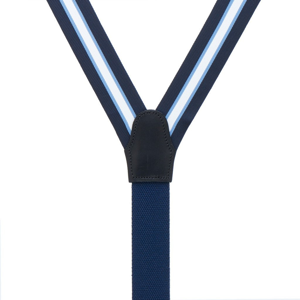 Grosgrain Button Suspenders - Navy Steel Stripe Rear View