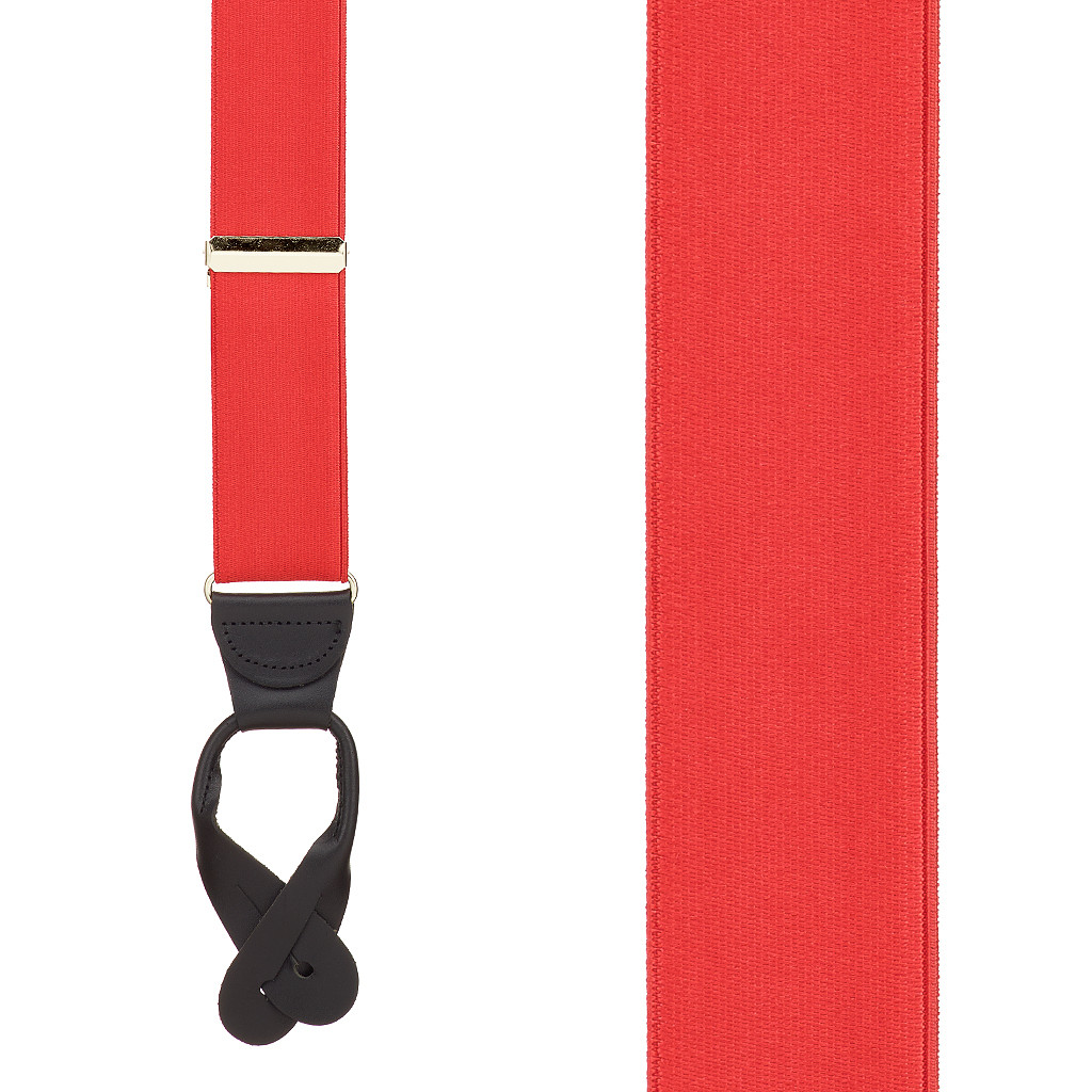 Red French Satin Suspenders - 1.5 Inch Wide Button Front View