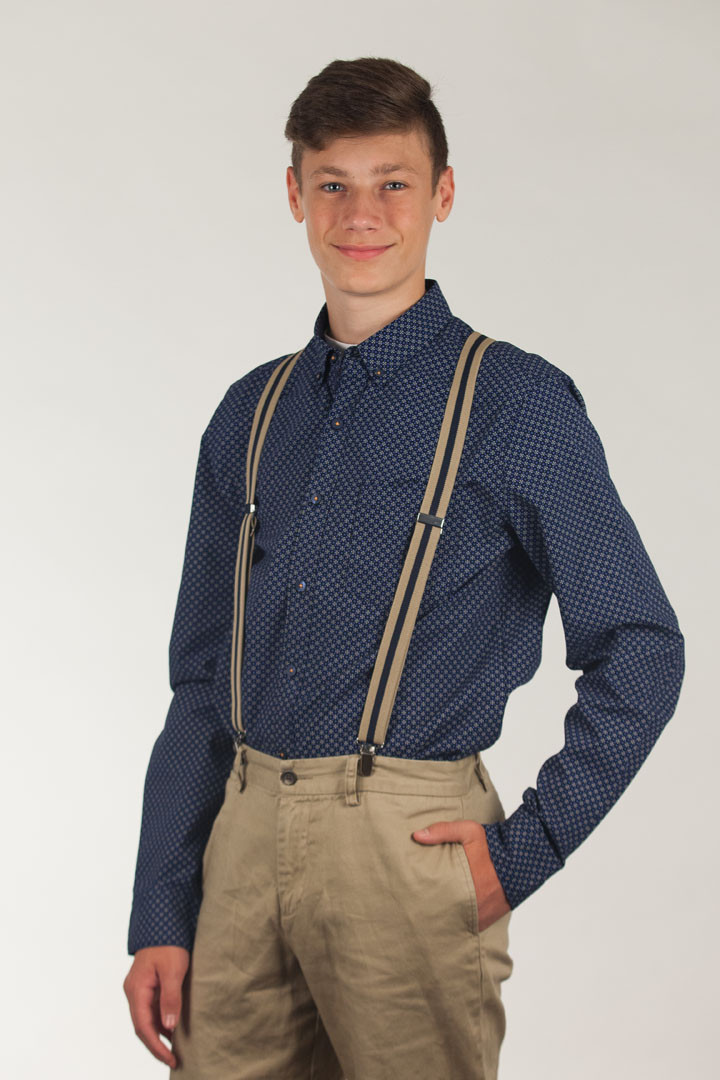 Model wearing suspenders