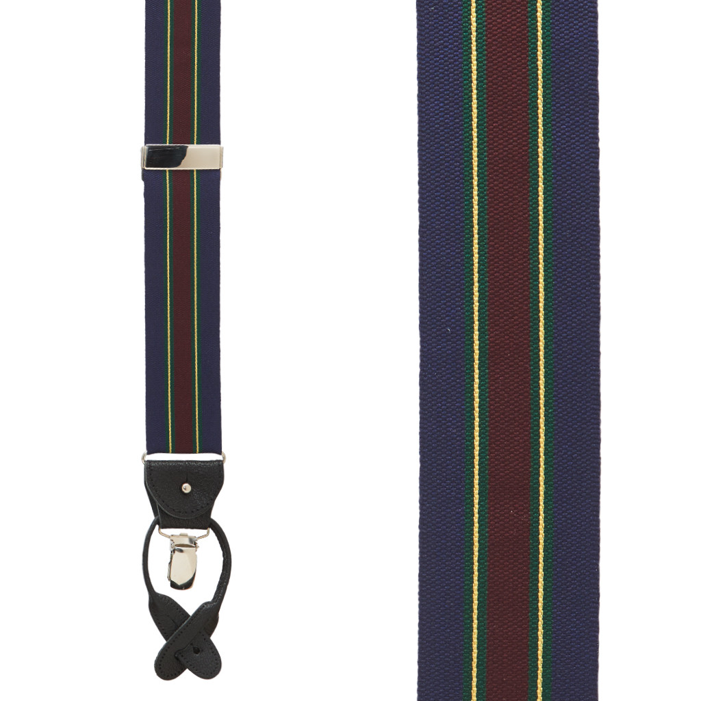 Barathea Variable Stripe Suspenders in Green & Navy - Front View