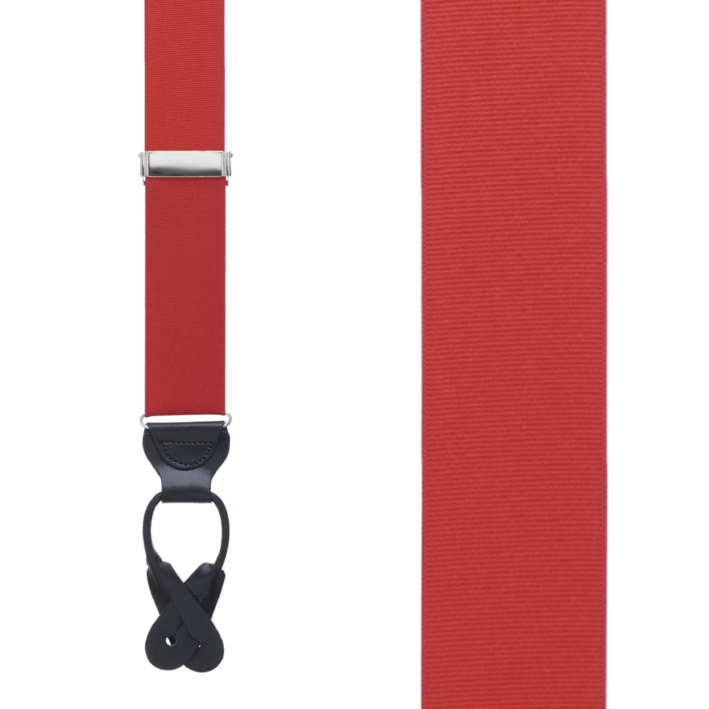 Grosgrain Button Suspenders - Red Front View