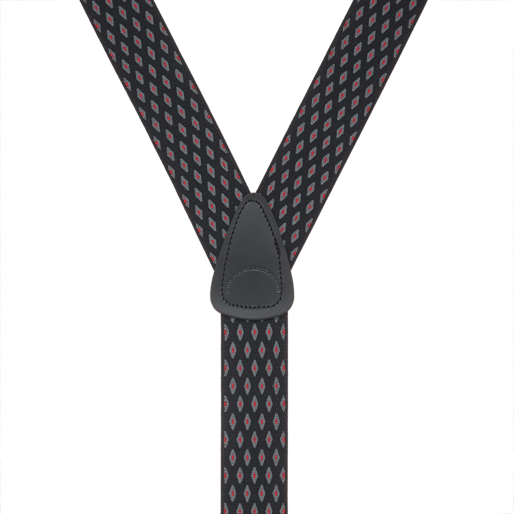 BLACK Jacquard Diamond Burst Suspenders - Clip Rear View