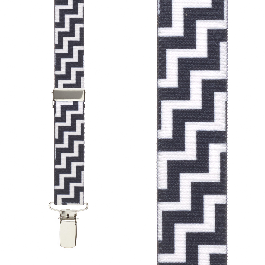 Black & White Zig Zag Suspenders - Front View