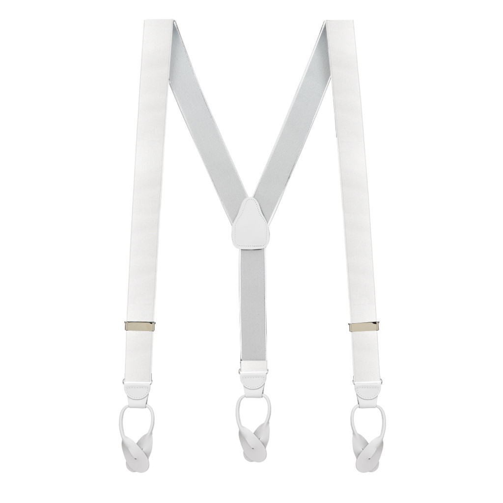 WHITE French Satin Button Suspenders | SuspenderStore