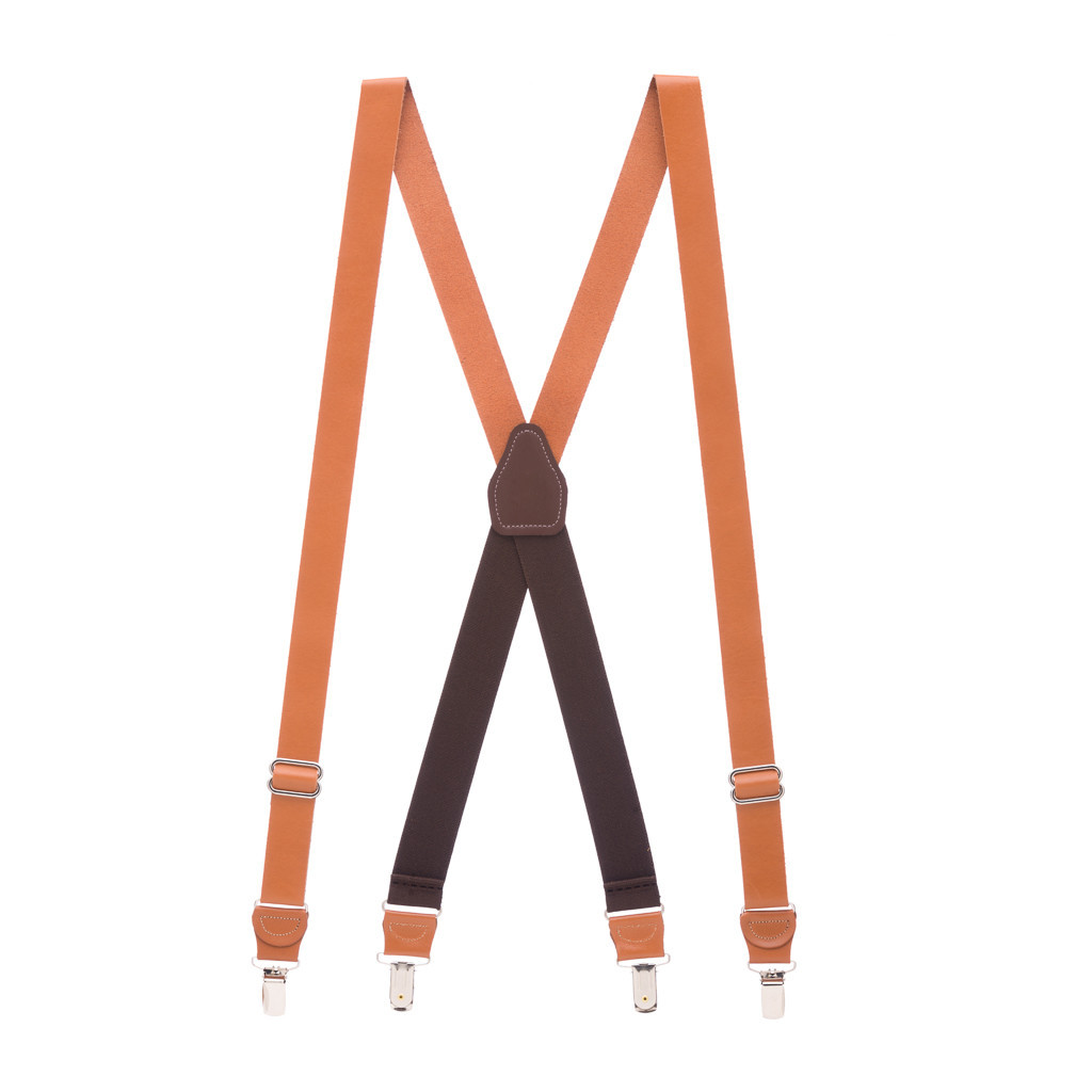 Plain Leather Clip Suspenders - NATURAL