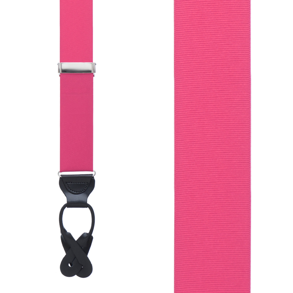 Grosgrain Button Suspenders - Dark Pink Front View