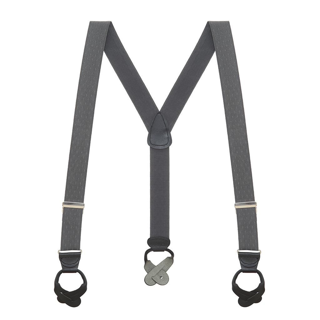 Grey Jacquard Suspenders - Petite Diamonds Button Full View