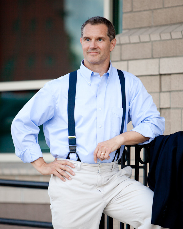 Model wearing suspenders