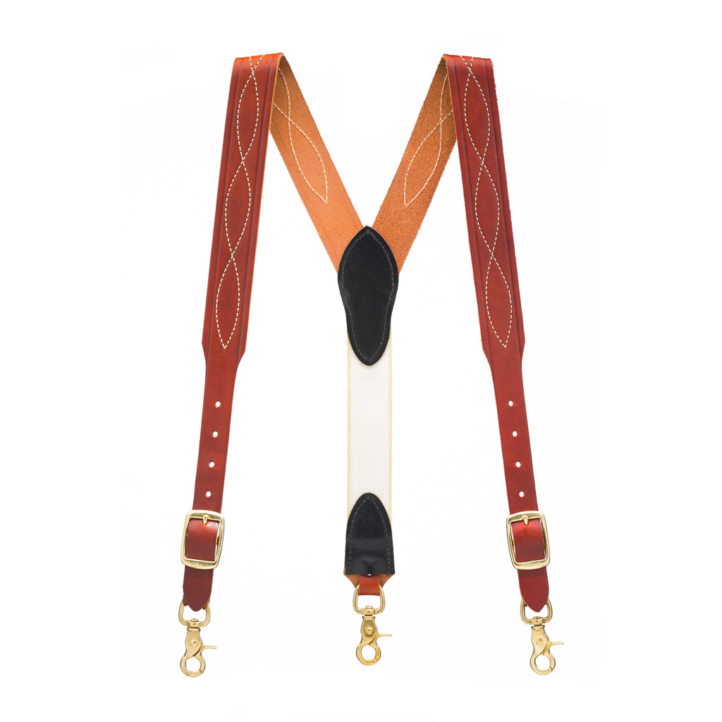 Handcrafted Western Leather Suspenders - Plain - Belt Loop