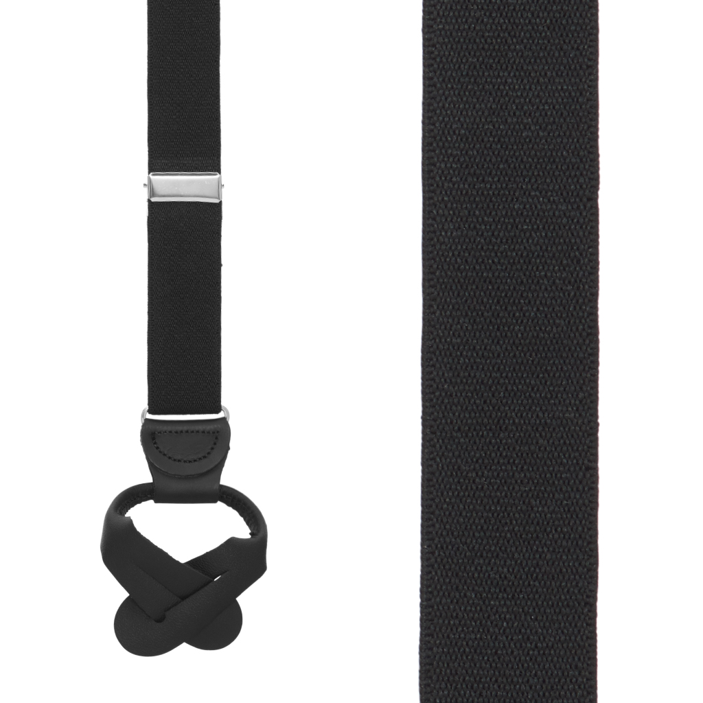 1 Inch Wide Button Suspenders in Black - Front View