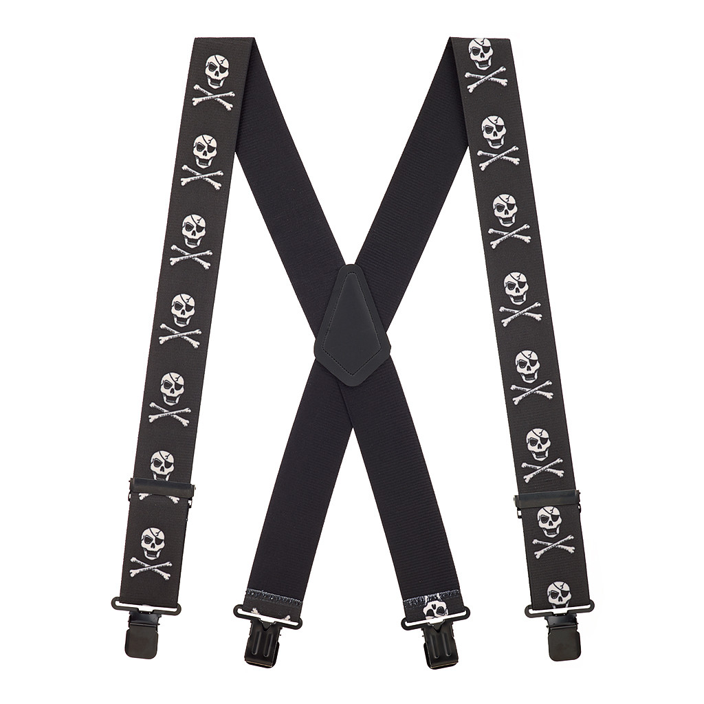 R P SUSPENDERS / PURE SILK / PURPLE SKULL AND CROSSBONES / HAND